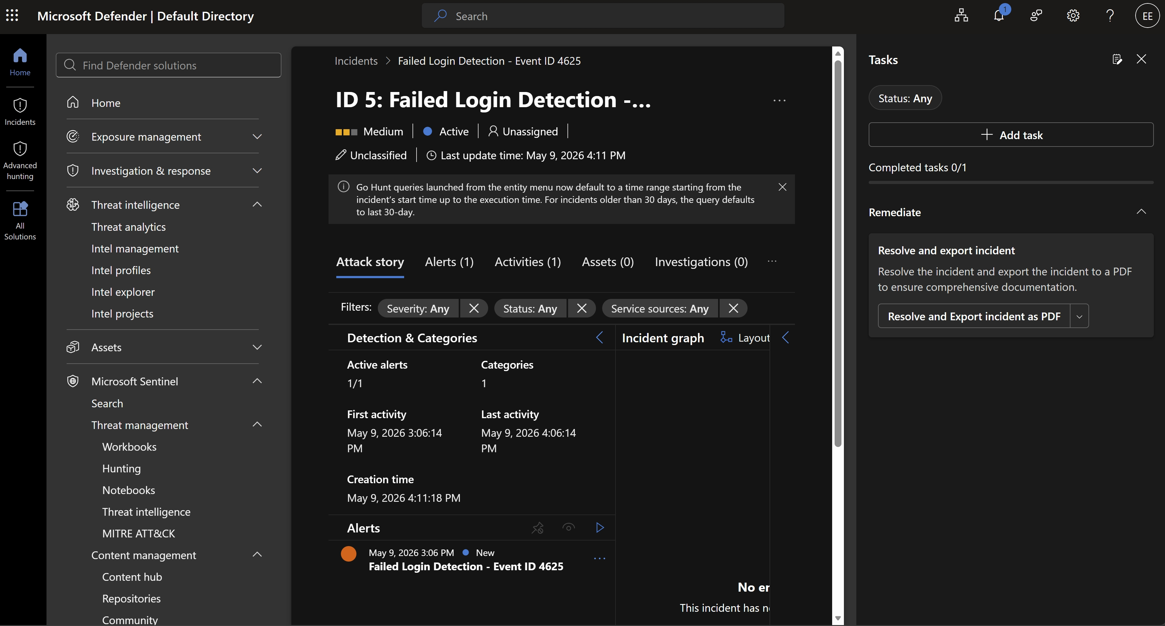 Incident ID 5 Attack Story view