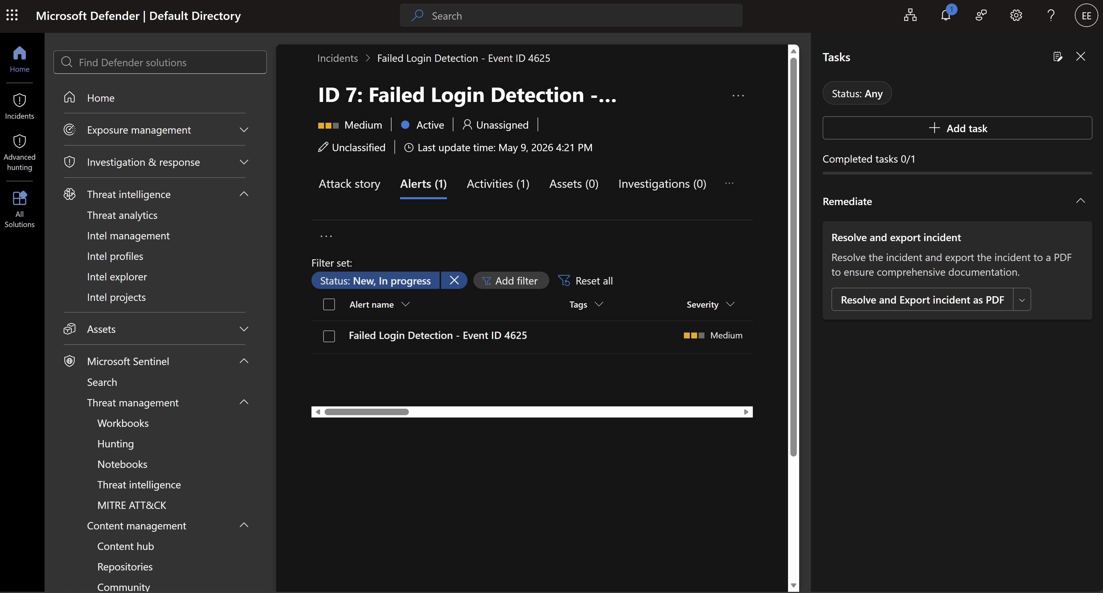 Incident ID 7 Alerts tab